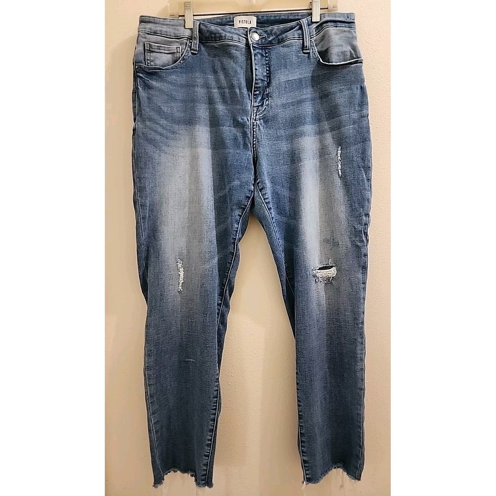 Pistola Distressed Denim Jeans Pants Skinny Stretch Frayed Hem Size 18W - Picture 1 of 16